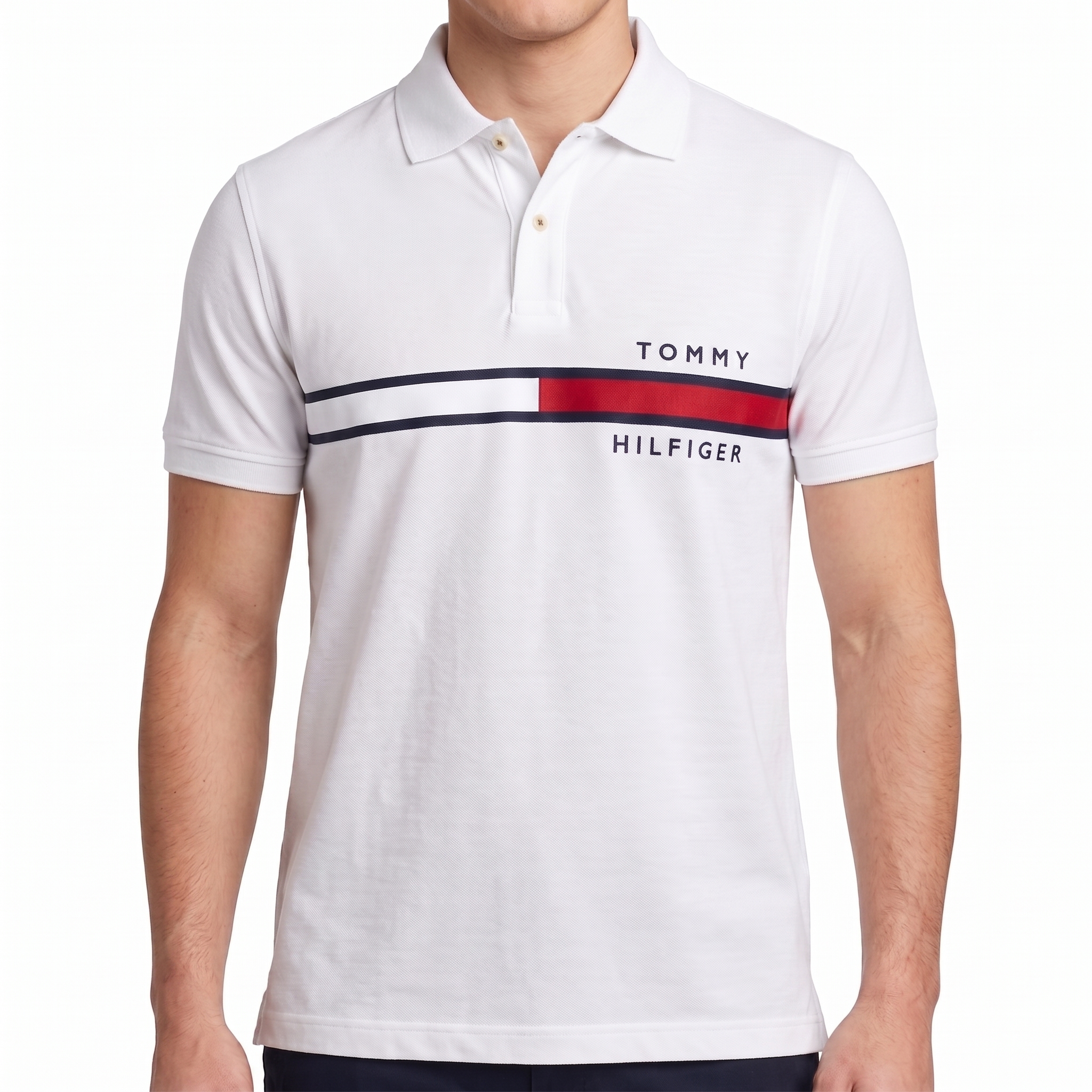 Branded Men's Short Sleeve Chest Stripe Logo Polo T-Shirt